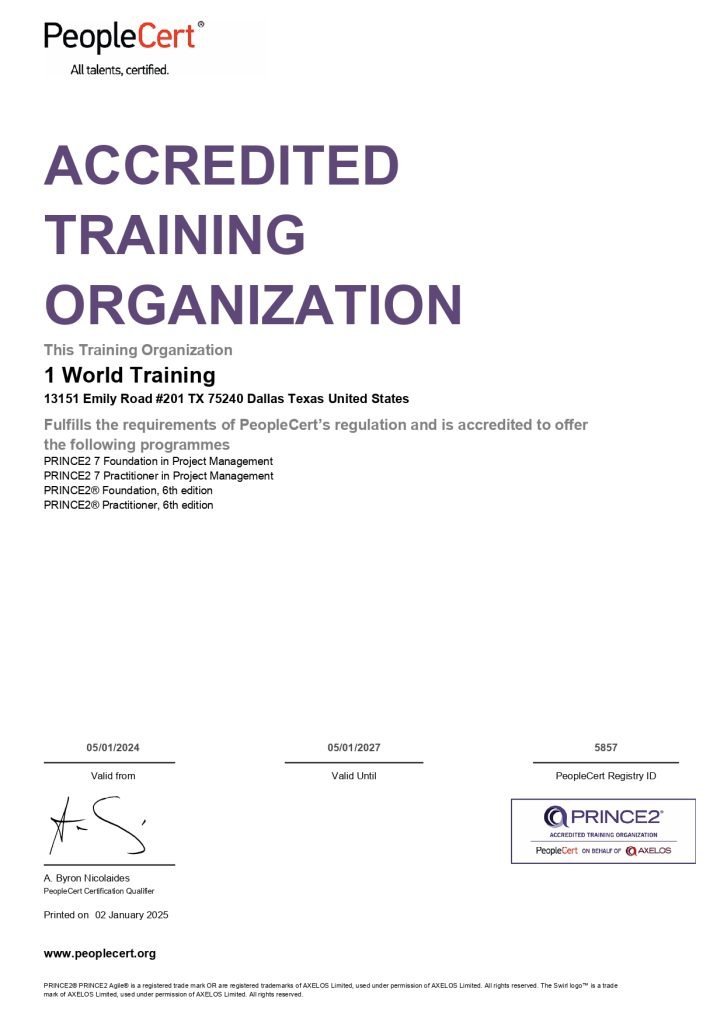 5857 1 World Training PRINCE2 ATO TestCentre Certificate page 0001