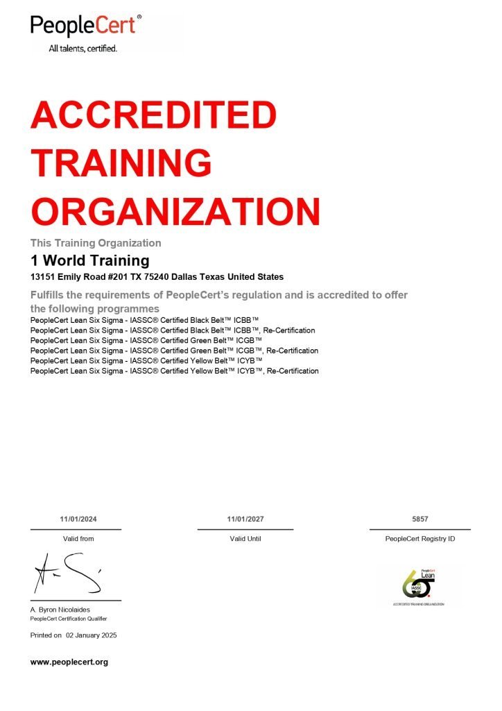 5857 1 World Training PeopleCert Lean Six Sigma – IASSC ATO TestCentre Certificate page 0001