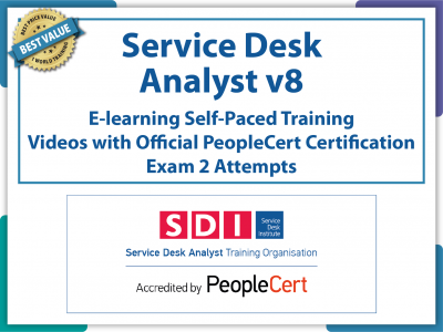 SDI - Service Desk Analyst v8 (SDA)- eLearning and PeopleCert Exam Bundled Offer.