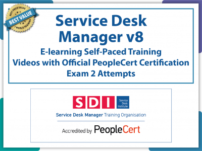 SDI - Service Desk Manager v8 (SDM)- eLearning and PeopleCert Exam Bundled Offer.