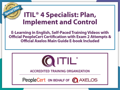 ITIL 4 Specialist: Plan Implement and Control – eLearning and PeopleCert Exam Bundled Offer.